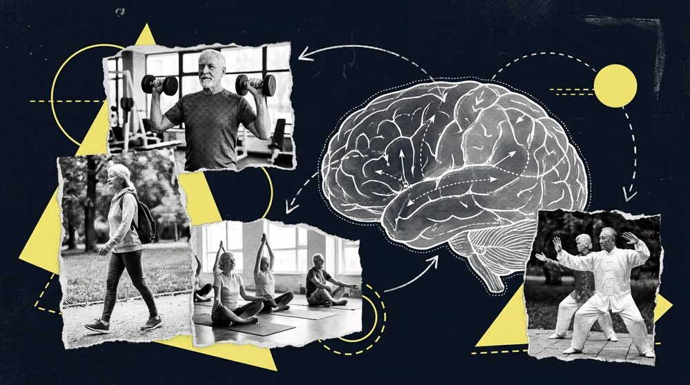 Exercise and brain health — editorial collage