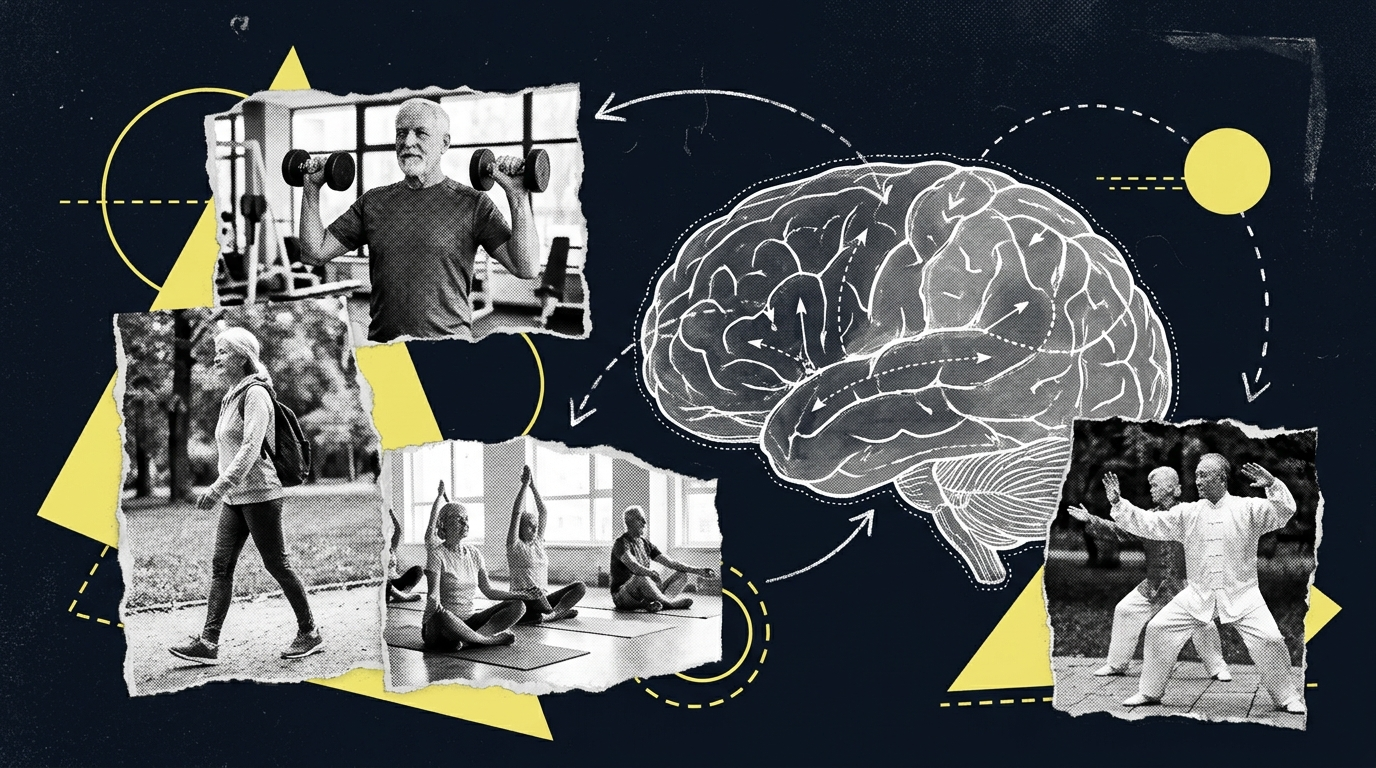 Exercise and brain health — editorial collage