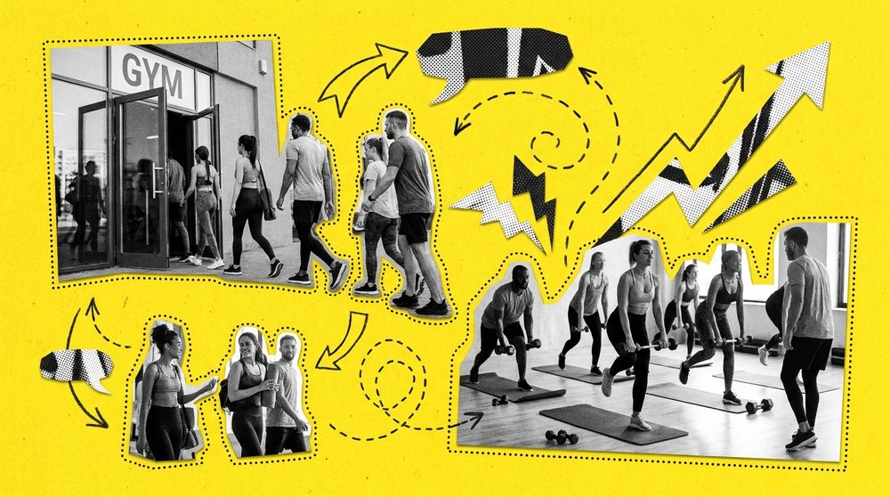 Fitness studio member acquisition editorial collage